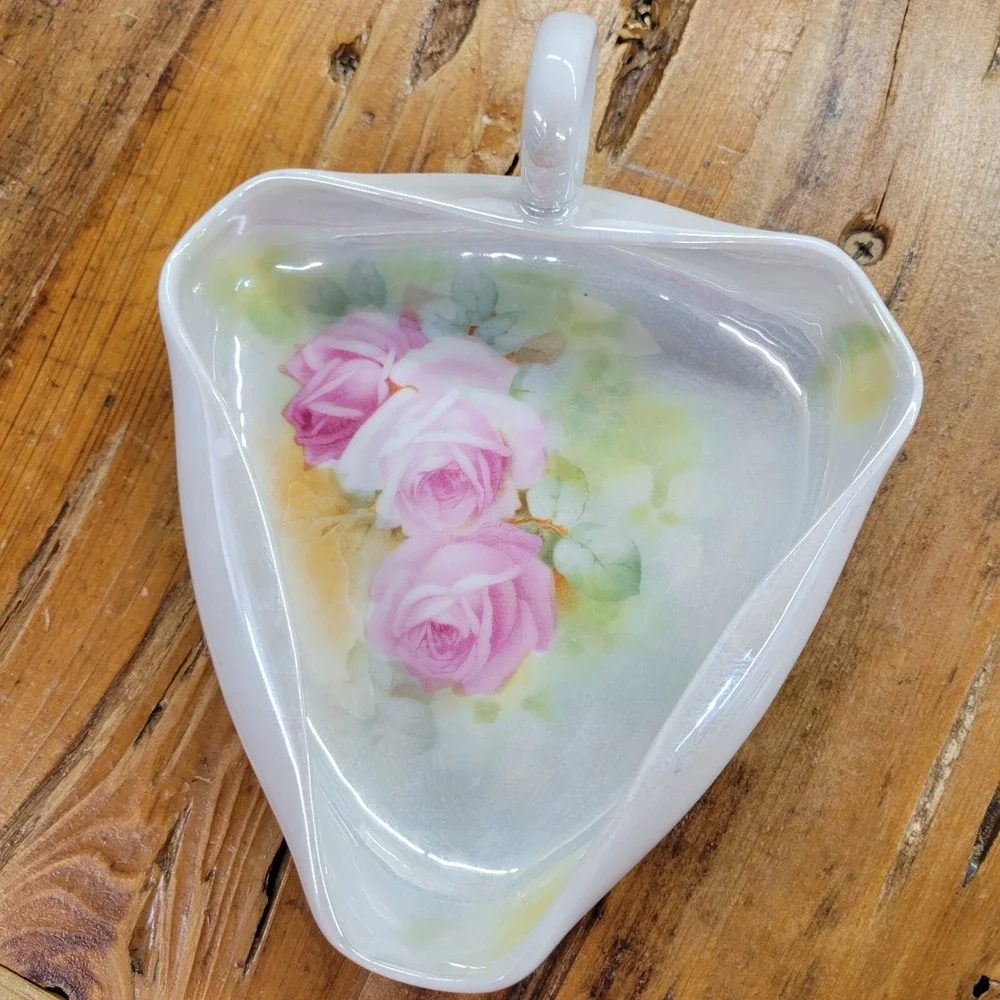 Royal Bayreuth Bavaria Pink Rose Iridescent Luster Porcelain Nappy Trinket‎ Dish